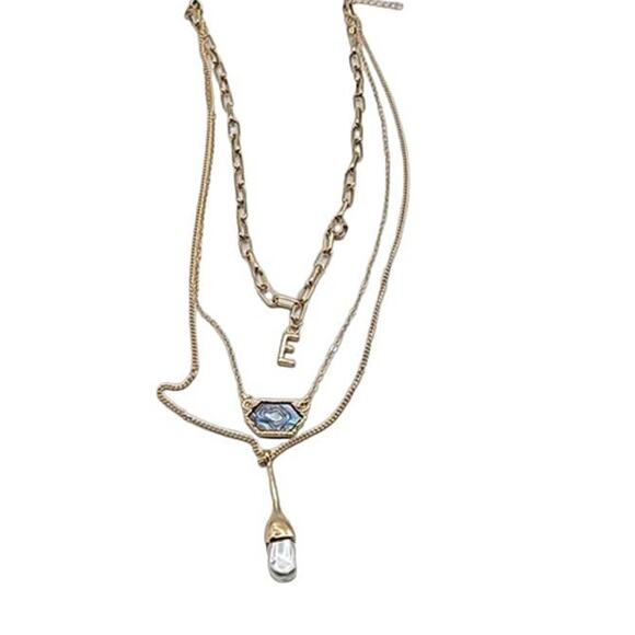 Fashion Multilayer Alloy Necklace with Iridescent & Pearl Drop Pendants - NWOT - Picture 6 of 6